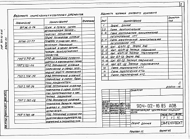 Состав альбома. Типовой проект 904-02-16.85Альбом 16 Кондиционер с рециркуляцией, воздухонагревателем первого подогрева и тремя доводчиками. Электрическая система регулирования (КТЦ2-125...КТЦ2-250)