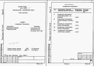 Состав альбома. Типовой проект 411-1-116.85Альбом 2   Спецификации оборудования.      