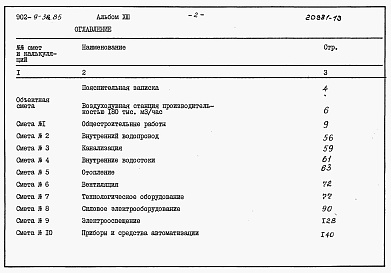 Состав альбома. Типовой проект 902-9-36.85Альбом 13 Сметы