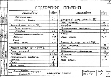 Состав альбома. Типовой проект 704-1-45Альбом 2 Стальные конструкции.Рабочие чертежи (по каждому проекту в отдельности).