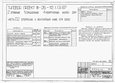 Состав альбома. Типовой проект 111-26-112.1.13.87Альбом 1 Части 0, 01, 02, 03, 1, 2, 3, 4, 5, 6 Общие архитектурно-строительные решения. Архитектурно-строительные решения ниже отм. 0,000. Отопление и вентиляция ниже отм. 0,000. Внутренние водопровод и канализация ниже отм. 0,000. Архитектурно-строительн