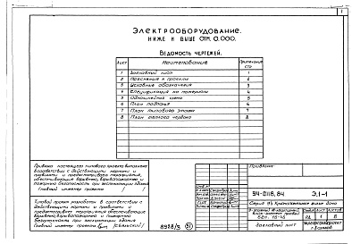 Состав альбома. Типовой проект 94-0118.84Альбом 3 Архитектурно-строительные решения выше отм.0.000. Отопление и вентиляция ниже и выше отм.0.000. Внутренние водопровод, канализация и газопровод ниже и выше отм.0.000. Электрооборудование ниже и выше отм. 0.000.  Устройства связи и сигна
