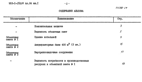 Состав альбома. Типовой проект 903-1-250.87Альбом 24  Книга 1 Сметы