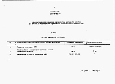 Состав альбома. Типовой проект 813-1-38.87Альбом 3 Спецификации оборудования
