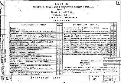 Состав альбома. Типовой проект 85-04/1Часть 9 Раздел 9.9-5 Узлы и детали. Элементы блокировки. 