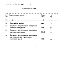 Состав альбома. Типовой проект 705-2-59.84Альбом 4 Ведомости потребности в материалах