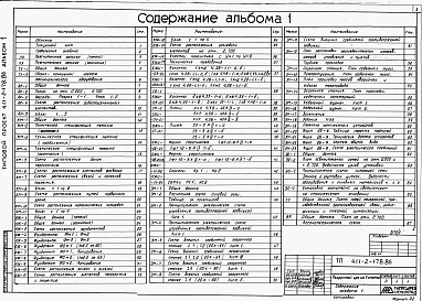 Состав альбома. Типовой проект 411-2-178.86Альбом 1  Пояснительная записка. Технология производства. Архитектурные решения. Конструкции железобетонные. Конструкции металлические. Электрическое освещение. Силовое электрооборудование. Связь и сигнализация. Внутренний водопровод и канализация.      