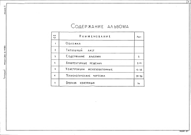 Состав альбома. Типовой проект 284-3-49.83Альбом 1 Архитектурные решения. Конструкции железобетонные и металлические. Технологические чертежи
