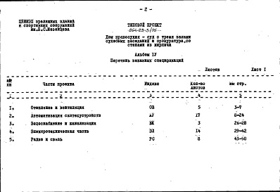 Состав альбома. Типовой проект 264-23-3/76Альбом 4 Заказные спецификации