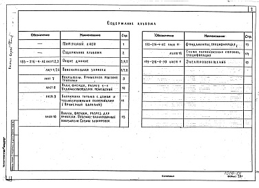 Состав альбома. Типовой проект 193-216-4Альбом 1 Архитектурно-строительные, электротехнические чертежи
