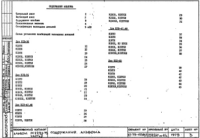 Состав альбома. Шифр РС 2291-79Альбом 2 Схемы установки комбинаций закладных деталей Часть 2
