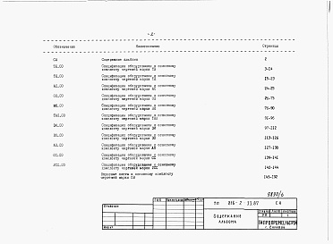 Состав альбома. Типовой проект 816-2-33.87Альбом 6 Спецификации оборудования