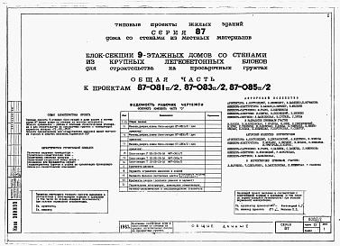 Состав альбома. Типовой проект 87-081п/2Альбом 1 Часть 0 Общая часть 