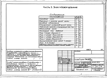 Состав альбома. Типовой проект 94-087/1.2Альбом 5 Часть 1 Архитектурно-строительные чертежи віше отм.0.000. Часть 2 Отопление и вентиляция Раздел 2-1 С радиаторами и конвекторами. Часть 3  Водопровод, канализация и газопровод. Часть 5 Єлектрооборудование. Часть 6 Слаботочные устройства