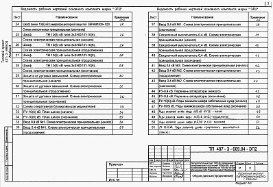 Состав альбома. Типовой проект 407-3-669.04Альбом 3  Электротехническая часть с оборудованием на постоянном оперативном токе и микропроцессорными устройствами РзиА типа Sepam 1000+   