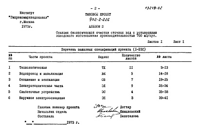 Состав альбома. Типовой проект 902-2-226Альбом 2 Заказные спецификации 