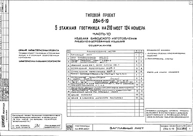 Состав альбома. Типовой проект 284-5-19Часть 10 Изделия заводского изготовления Раздел 1-.6-1 Деревянные изделия, Раздел 10.7-1 Металлические изделия, Раздел 10.7-2 Витражи