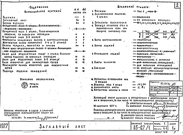 Состав альбома. Типовой проект 85-07/1Альбом 4 Архитектурно-строительные решения выше отметки 0.000. Здание с лоджиями. Фасад 1. Часть 1, раздел 1-1 