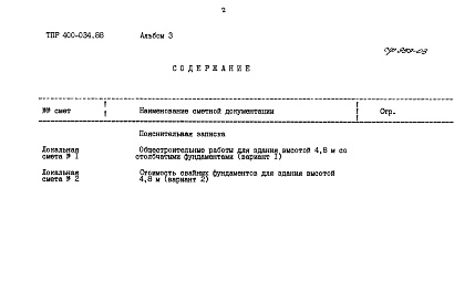 Состав альбома. Типовой проект 400-034.88Альбом 3 Сметы