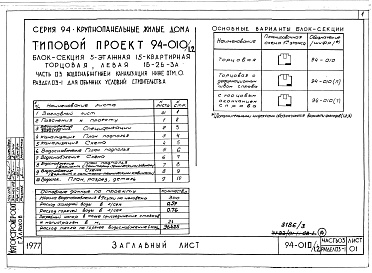 Состав альбома. Типовой проект 94-010/1.2Альбом 6 Часть 03 Водоснабжение и канализация ниже отм.0.000 Раздел 03-1 Для обычных условий строительства