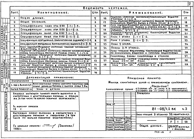 Состав альбома. Типовой проект 81-08/1.2Альбом 6 Водопровод, канализация, газопровод. Часть 3