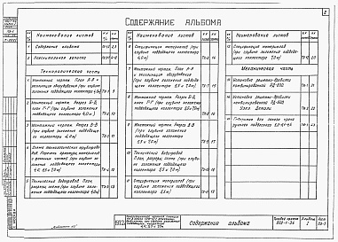 Состав альбома. Типовой проект 902-1-34Альбом 1 Технологическая часть, механическая часть, отопление и вентиляция, внутренний водопровод и канализация