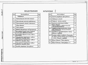 Состав альбома. Типовой проект 0901-4-2.85Альбом 1 Пояснительная записка, архитектурно-строительные решения, конструкции железобетонные, отопление и вентиляция, водопровод и канализация, электротехническая часть, электроавтоматика.     