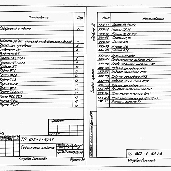 Состав фльбома. Типовой проект 812-1-60.85Альбом 3 Конструкции железобетонные. Изделия. 