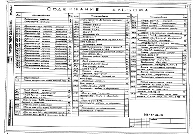 Состав альбома. Типовой проект 503-5-22.86Альбом 1 Пояснительная записка. Генеральный план и транспорт. Архитектурные решения. Конструкции железобетонные. Конструкции металлические 