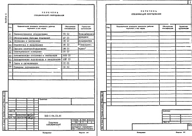 Состав альбома. Типовой проект 503-1-94.13.91Альбом 4 Спецификации оборудования     