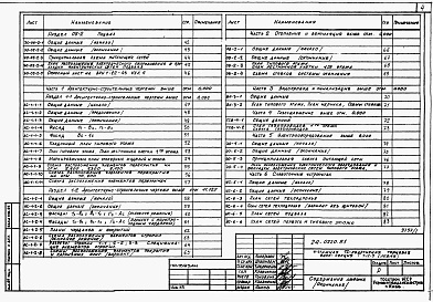 Состав альбома. Типовой проект 24-0220.87Альбом 1 Части 01,02,03,05,1,2,3,4,5,6 Архитектурно-строительные чертежи ниже и выше отметки 0.000. Отопление и вентиляция. Водопровод и канализация. Электроосвещение. Газоснабжение. Электрооборудование. Устройства связи 