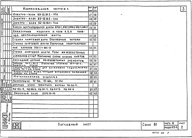Состав альбома. Типовой проект 113-81-11/1.2Часть 10/82 Раздел 10.9-5/82, 10.9-6 Изделия заводского изготовления. Разные изделия. 