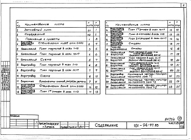Состав альбома. Типовой проект 161-94-97.83Альбом 4 Часть 1 Архитектурно-строительные чертежи выше отм.0.000. Часть 2 Отопление и вентиляция Раздел 2-1 С радиаторами. Часть 3 Водопровод и канализация. Часть 5 Электрооборудование. Часть 6 Слаботочные устройства