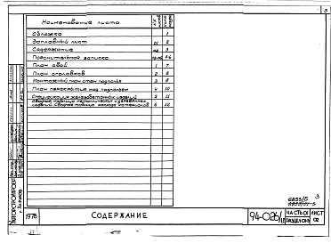 Состав альбома. Типовой проект 94-026/1.2Альбом 5 Часть 01 Архитектурно-строительные чертежи ниже отм.0.000 Раздел 01-3 Вариант с конструкциями из легкого бетона.  Безростверковые свайные фундаменты