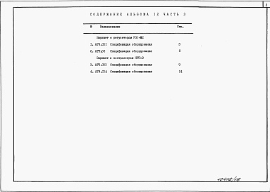 Состав альбома. Типовой проект 409-28-058.90Альбом 12 Спецификации оборудования. Части 1, 2, 3     