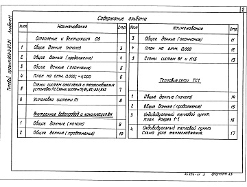 Состав альбома. Типовой проект 903-2-37.91Альбом 11 Отоплеие и вентиляция.   Внутренние водопровод и канализация.  Тепловые сети