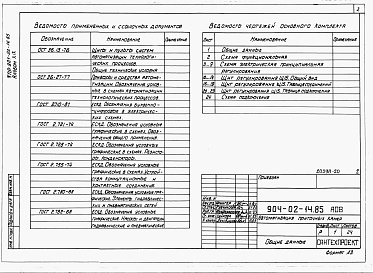 Состав альбома. Типовой проект 904-02-14.85Альбом 19 Приточная вентиляционная камера рециркуляционная с воздухонагревателем, одним клапаном рециркуляционного воздуха и секцией орошения. Электрическая система регулирования