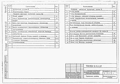 Состав альбома. Типовой проект 0901-9-15.1.87Альбом 2 Электротехническая часть. Технологический контроль. Вариант с водяным отоплением.