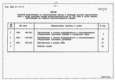 Состав альбома. Типовой проект 409-22-25.87Альбом 10 Части 1,2,3,4,5  Известковый цех. Сметы.