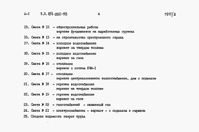Состав альбома. Типовой проект 184-000-113Альбом 2 Сметы