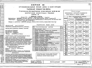 Состав альбома. Типовой проект 121-043/1.2Часть 0  Раздел 0-1. Общая часть. Общая характеристика проекта