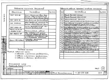 Состав альбома. Типовой проект 26-0111.13.87Часть 0-1 Архитектурно-строительные решения ниже отм. 0.000