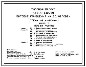 Состав Типовой проект 416-4-132.89 Бытовые помещения на 80 человек (стены из кирпича)