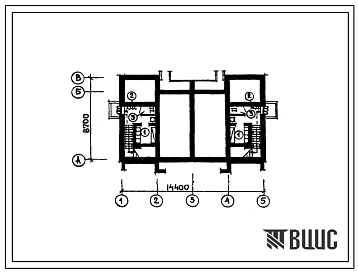 Типовой проект П-5-12(143-88-3691.2)) Бытовые помещения в подвале жилого дома 2-этажного 2-квартирного с квартирами 4б-4б в двух уровнях, (убежище на 13 человек, размеры убежища 14,4м на 8,7м, режимы вентиляции 1,2).