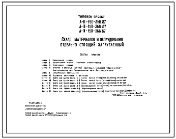 Состав Типовой проект А-II,III,IV-150-368.87 Склад материалов и оборудования отдельно стоящий заглубленный. Стены железобетонные, (убежище на 150 человек, размеры убежища 18м на 12м,режимы вентиляции 1,2,3).