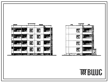 Типовой проект 210-028 Четырехэтажная блок-секция торцевая правая на 8 квартир (трехкомнатных 3Б-4, четырехкомнатных 4Б-4). Для строительства во 2В климатическом подрайоне Белорусской ССР