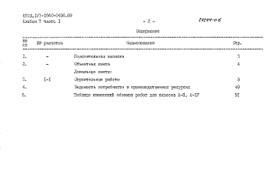 Состав альбома. Типовой проект A-II(III,IV)-1660-0456.89Альбом 7 Часть 1, часть 2 Сметы