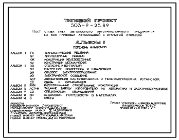 Состав Типовой проект 503-9-25.89 Пост слива газа автономного автотранспортного предприятия на 300 грузовых автомобилей с открытой стоянкой