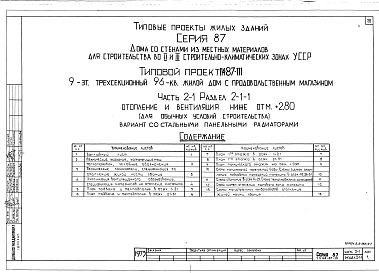 Состав альбома. Типовой проект 114-87-111Альбом 2 Отопление и вентиляция выше отметки +2.80 для всех условий строительства