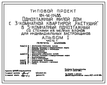 Состав Типовой проект 184-16-114.88 Одноэтажный жилой дом с 3-комнатной квартирой "растущий" в 5-комнатный одноэтажный со стенами из мелких блоков для индивидуальных застройщиков